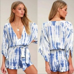 NWT Lulu's Seaside Blue Gale Tie Dye Romper Sz M